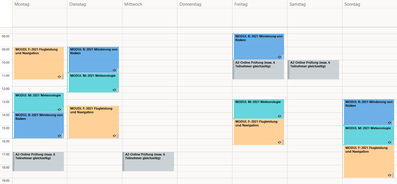 Wochenplan ohne Fernpraxis